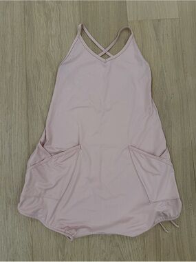 Girls Light Pink Cross-Back One-Piece Bodysuit Cover-Up with Front Pockets